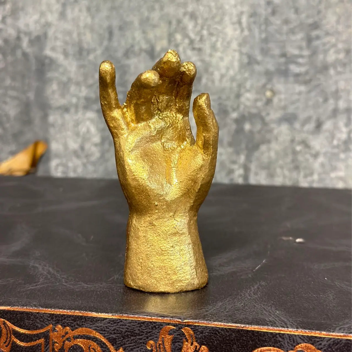 Heavy Pewter Gold Leaf Saint Hand