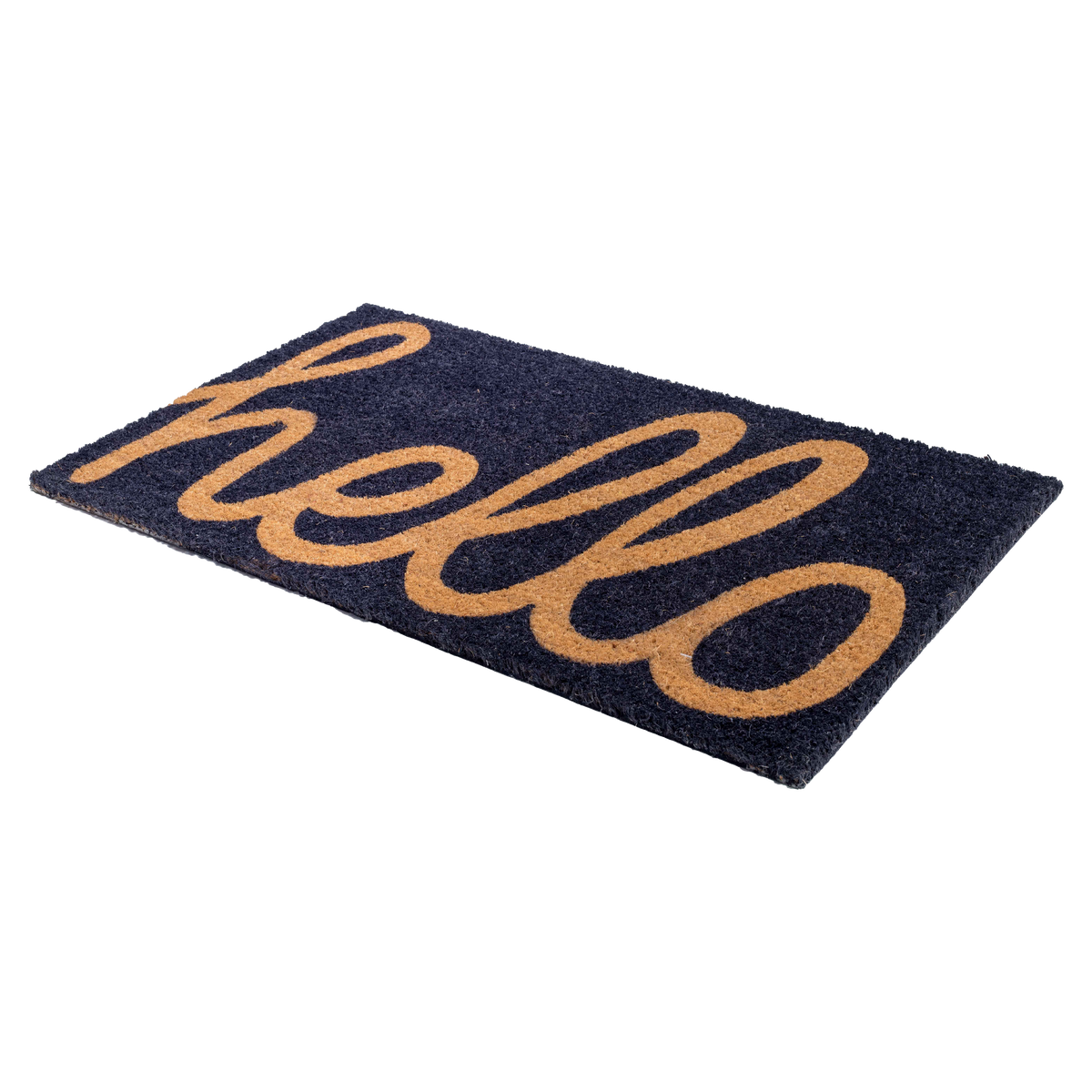 Cursive Hello Doormat Handwoven, Durable - Dark Blue