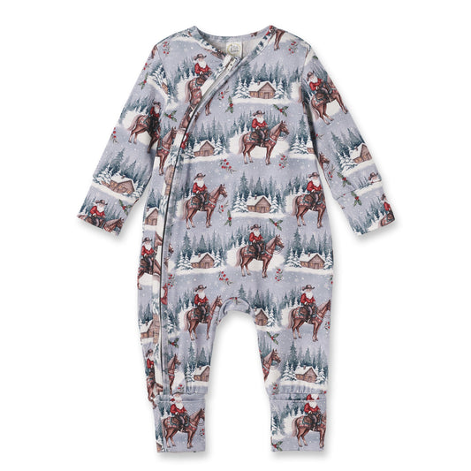 Grenouillère zippée en bambou Cowboy Christmas - Poignets convertibles