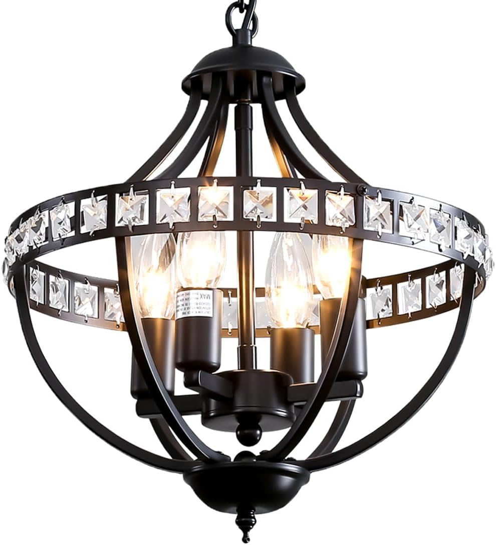4-Light Black and Crystal Chandelier