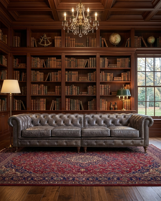 Canapé Chesterfield Century - Cuir marron foncé - 300 cm