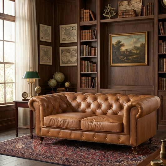 Canapé deux places Chesterfield Century - cuir marron clair
