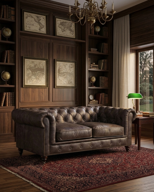 Canapé deux places Chesterfield Century - cuir marron foncé
