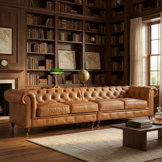 Canapé Chesterfield Century - Cuir marron clair - 300 cm