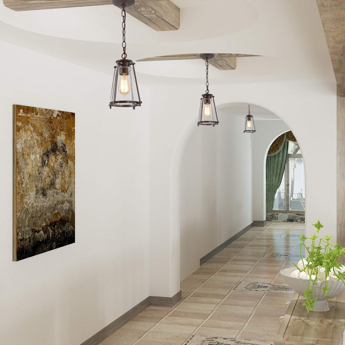 Farmhouse Pendant Lighting with Seeded Glass Shade