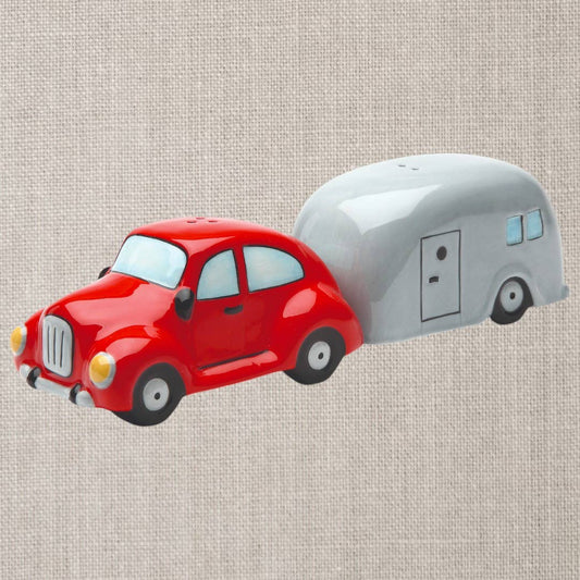 Happy Camper Ceramic Car & Trailer Salt & Pepper Shaker Set