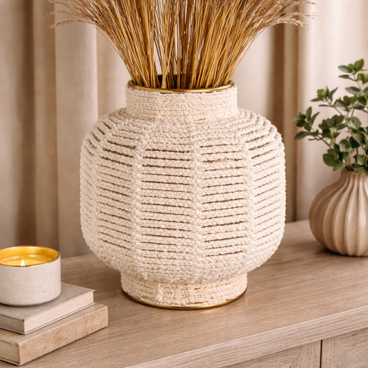 Vase en macramé blanc