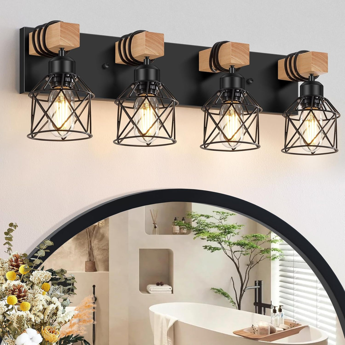 3-Light Wood Farmhouse Vanity Light
