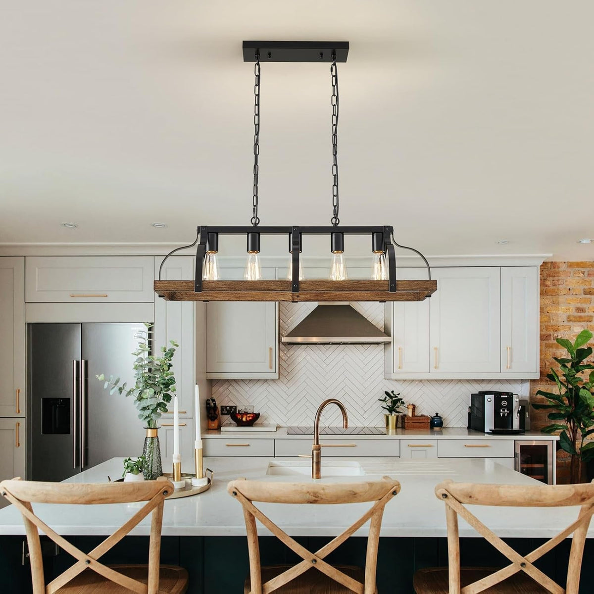 5-Light Metal Linear Chandelier Imitation Wood Grain