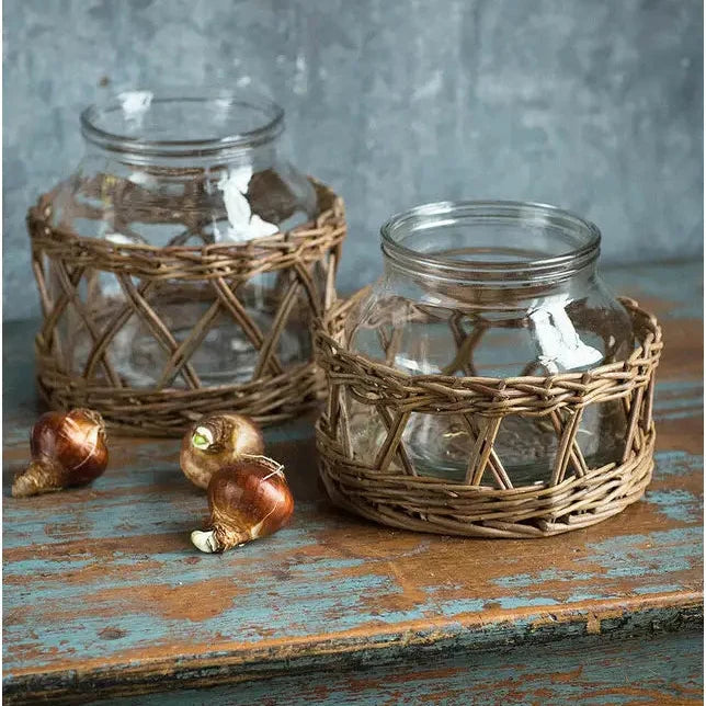 Glass and Woven Willow Canister