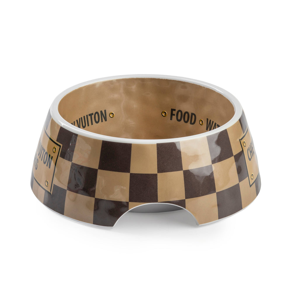 Tan Checker Chewy Vuiton Bowl - Cat or Dog Bowls