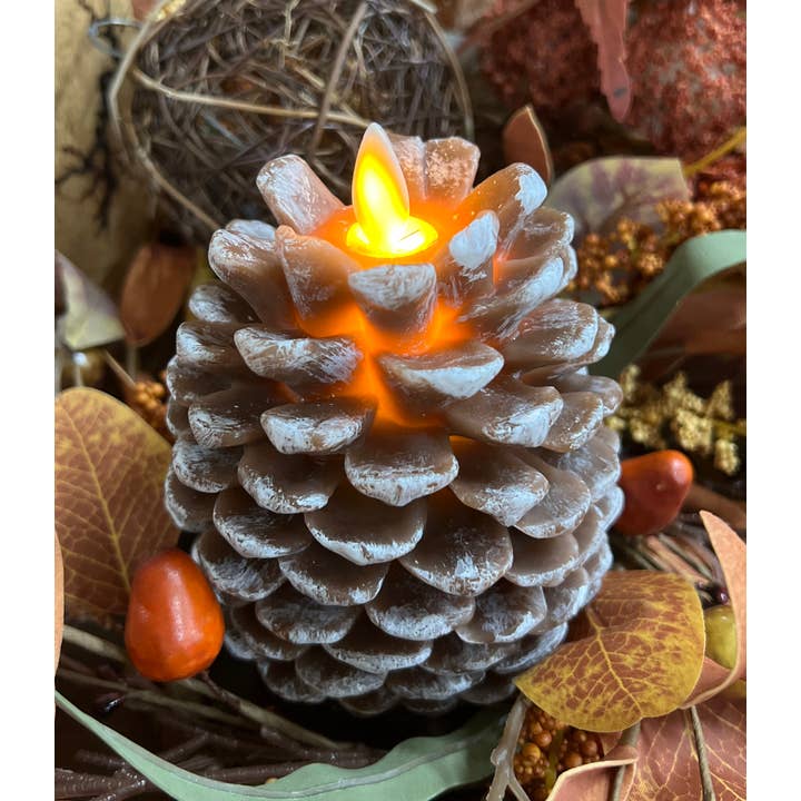 Pine Cone Moving Flame LED Candle 10.2 x 11.4 cm