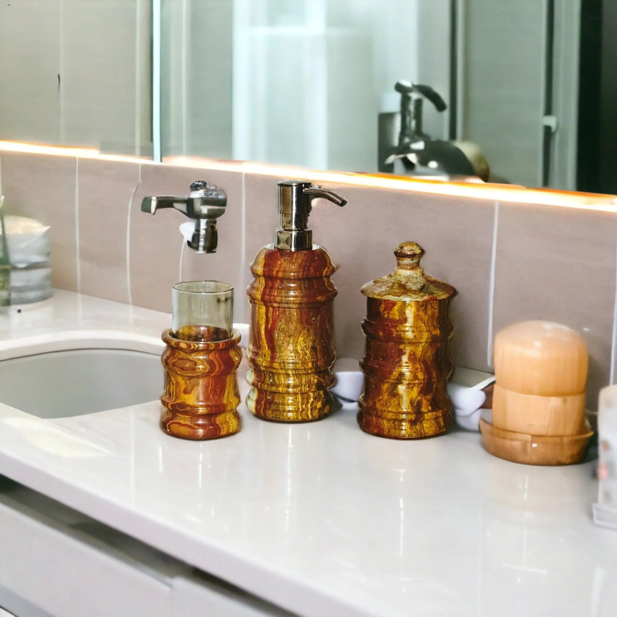 3 Piece Bathroom Set -of Bengal Collection Multi-Brown Onyx