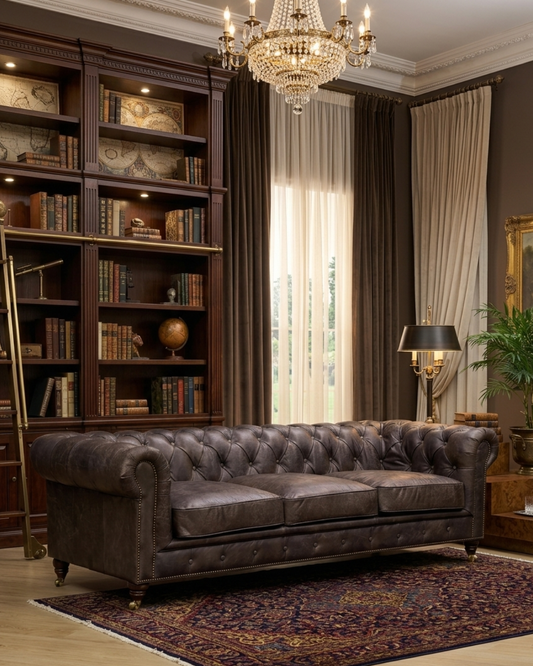 Canapé Chesterfield Century - cuir marron foncé