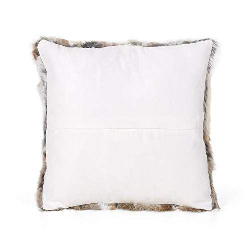 Fennco Styles Lucky Collection Rustic Handcrafted Ultra Soft Rabbit Fur 16 x 16 Inch Throw Pillow with Case & Insert – Grey Accent Pillow for Winter Season on Couch, Bedroom and Living Room Décor
