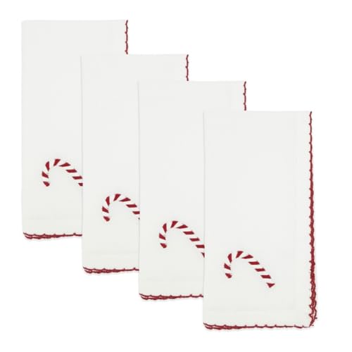 Serviettes de table en tissu à point de feston avec couronne de fêtes brodée