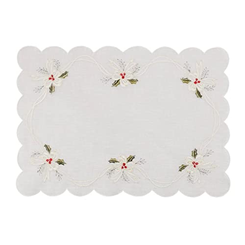 Embroidered Holly & Ribbon Design Holiday Placemats