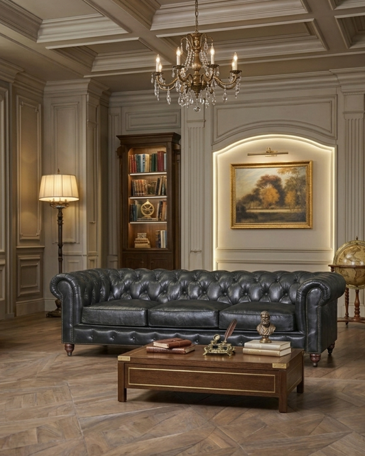 Divano Chesterfield Century - Pelle color ardesia