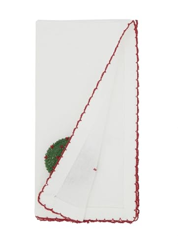 Serviettes de table en tissu à point de feston avec couronne de fêtes brodée