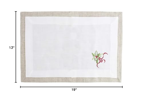 Embroidered Holly Christmas Tree Double-Layer Holiday Tablecloth