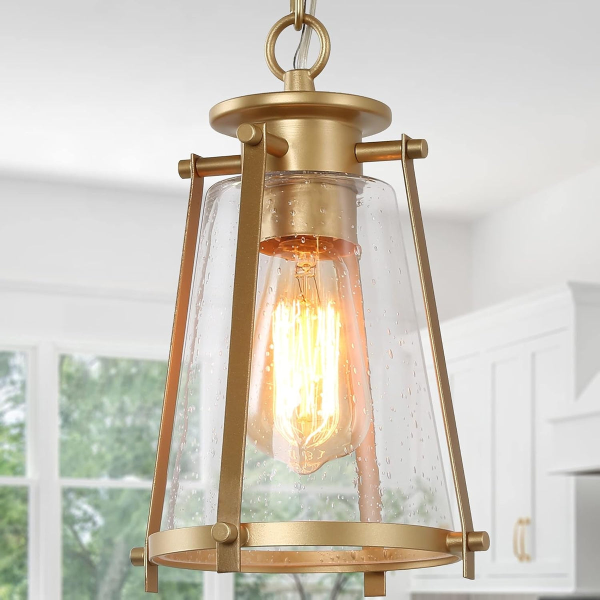 Farmhouse Pendant Lighting with Seeded Glass Shade
