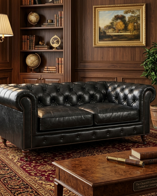 Canapé deux places Chesterfield Century - cuir ardoise
