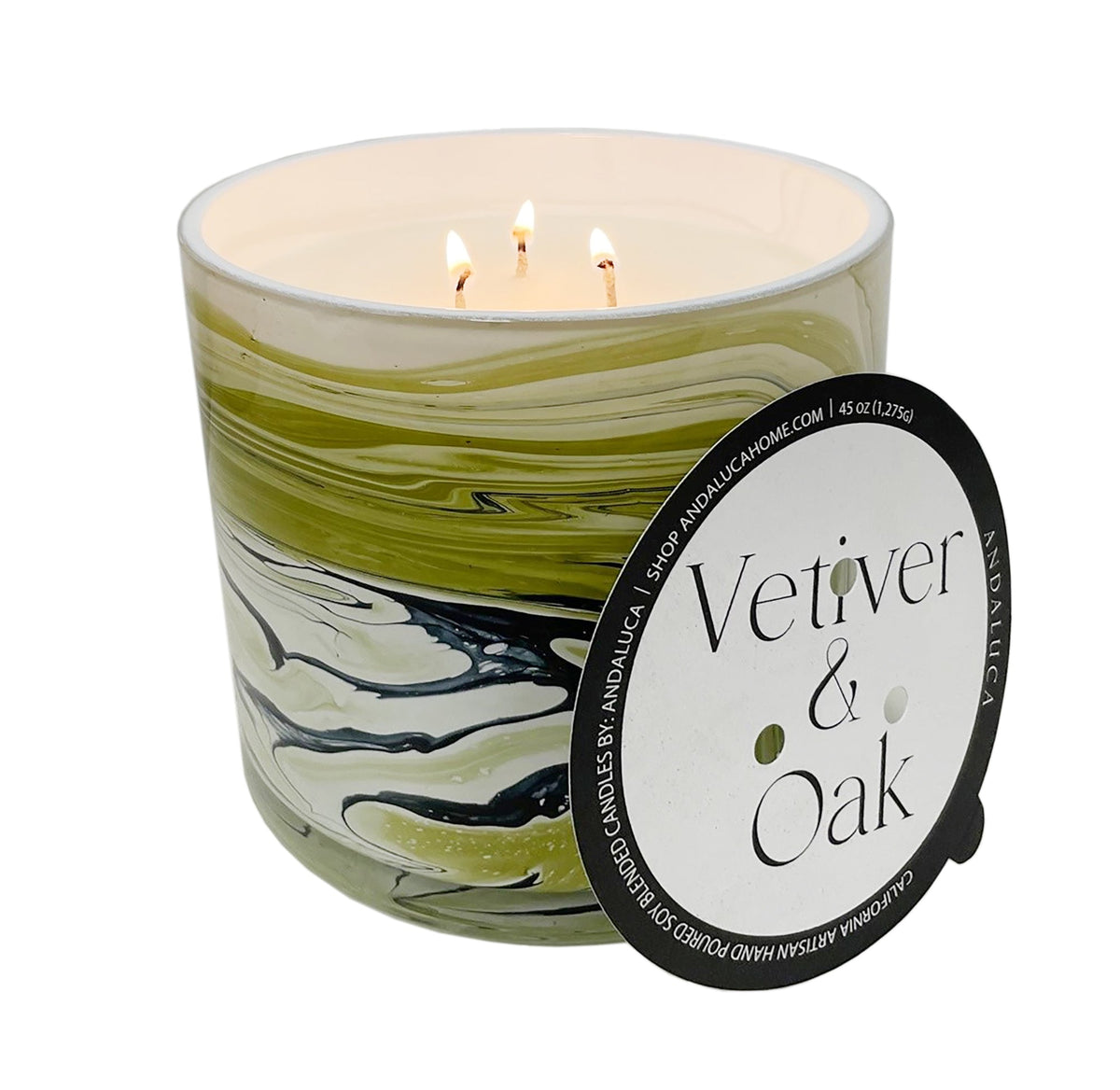 JUMBO Vetiver & Oak 45 oz. Swirl Glass Candle