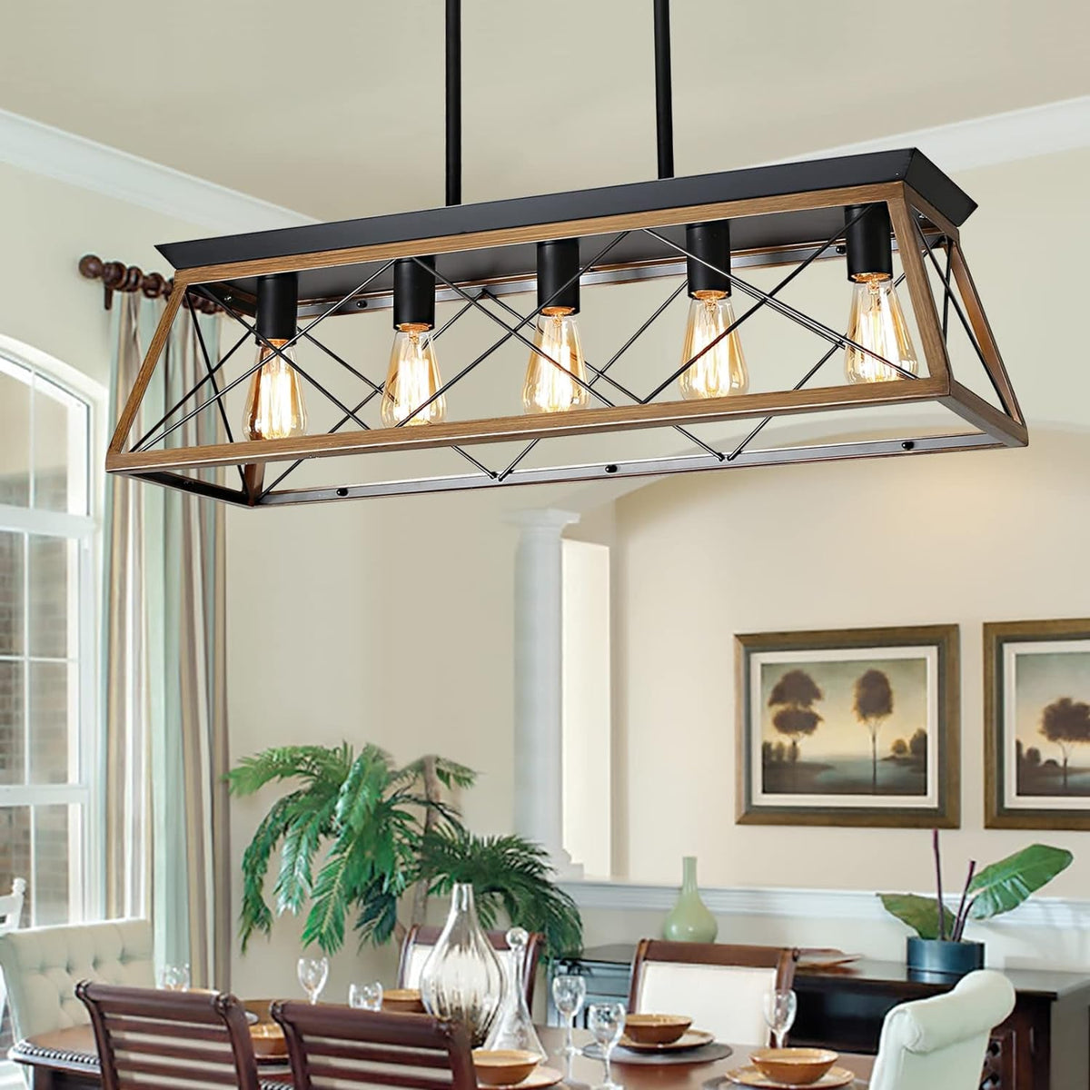 5-Light Farmhouse Pendant Linear Chandelier
