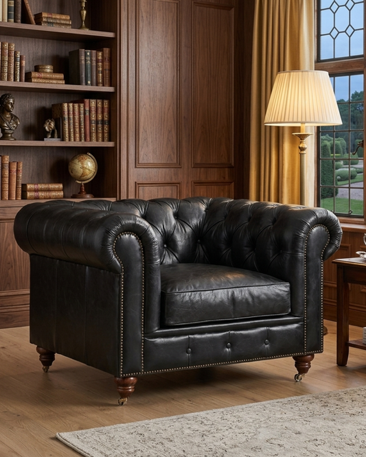 Fauteuil Chesterfield Century - Cuir ardoise