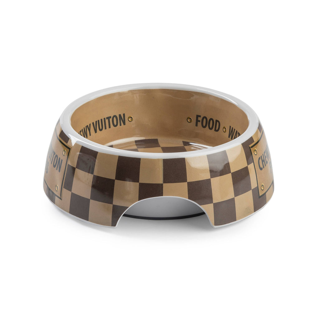 Tan Checker Chewy Vuiton Bowl - Cat or Dog Bowls