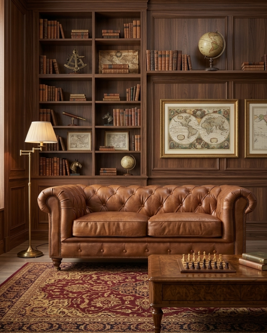 Canapé deux places Chesterfield Century - Cuir marron écorce