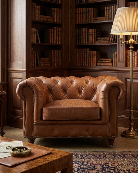 Fauteuil Chesterfield Century - Cuir brun écorce