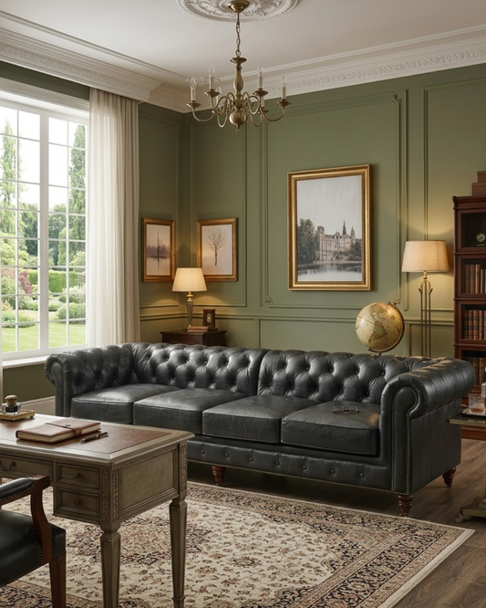 Divano Chesterfield Century - Pelle color ardesia - 300 cm