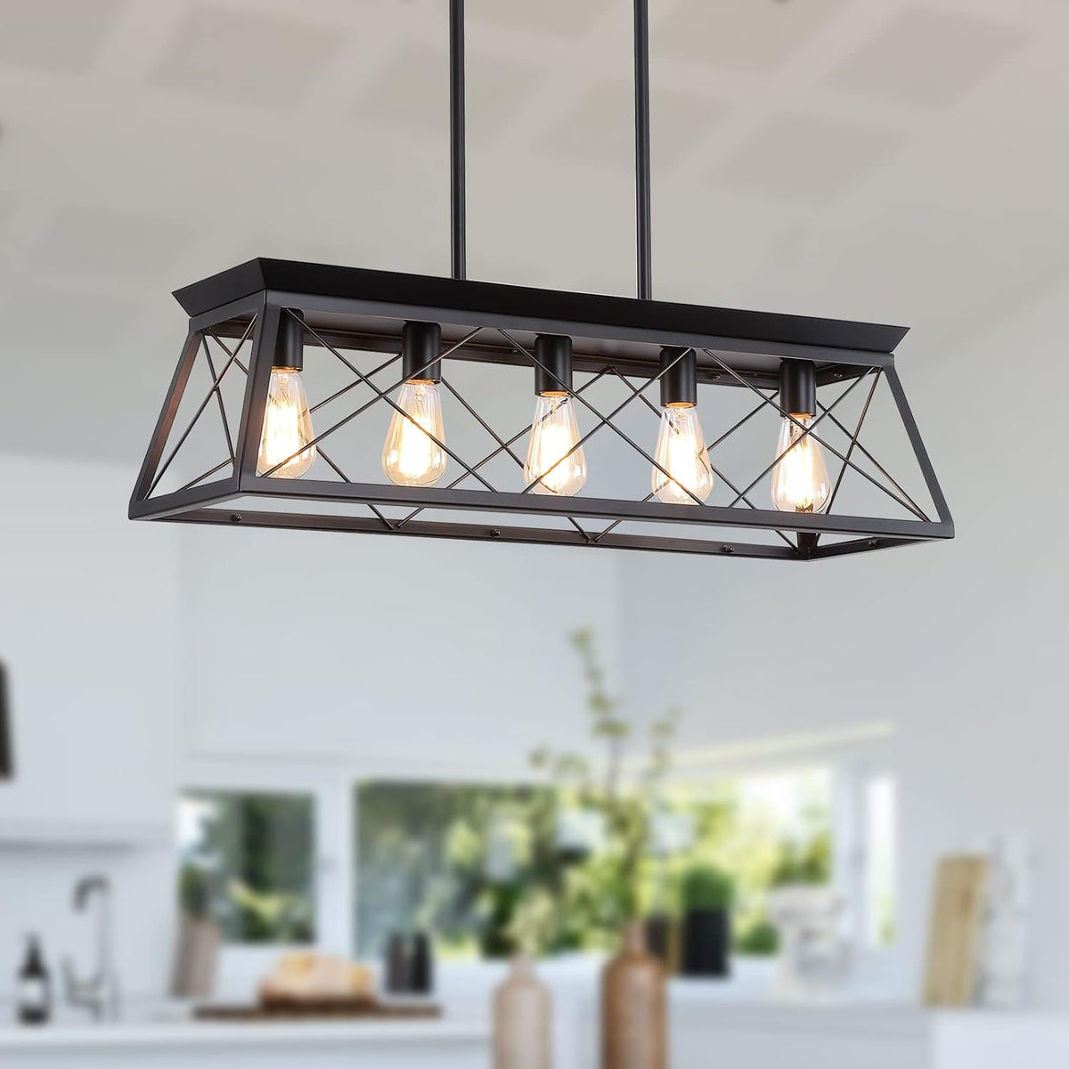 5-Light Farmhouse Pendant Linear Chandelier