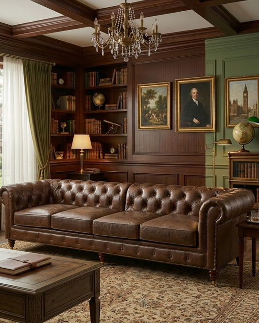 Canapé Chesterfield Century - Cuir brun écorce - 118 po