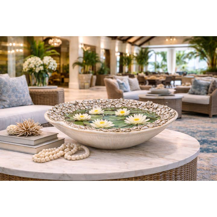 Coastal Barnacle Ceramic Bowl Cream Indigo