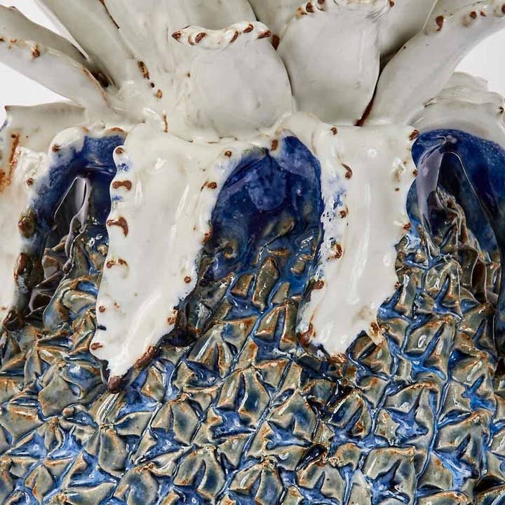Medium Blue & White Pineapple Ceramic Vase
