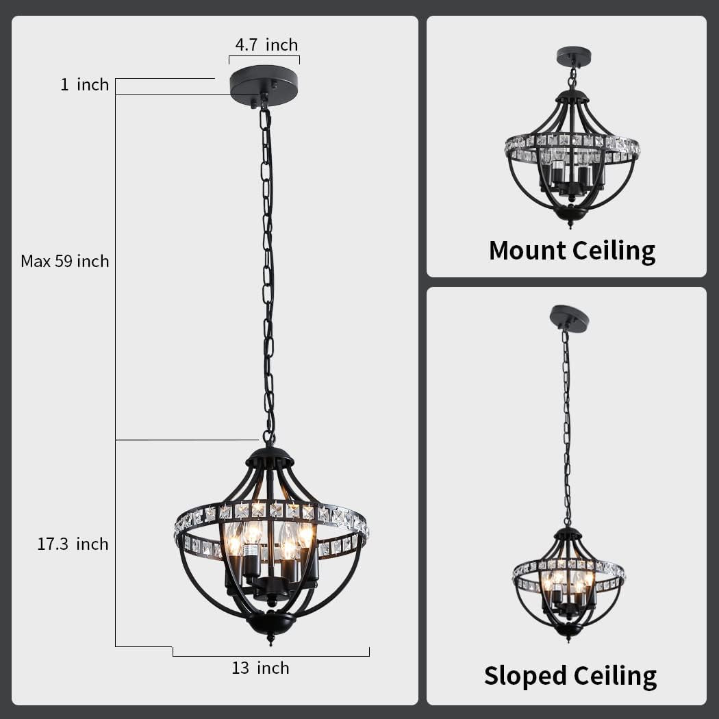 4-Light Black and Crystal Chandelier