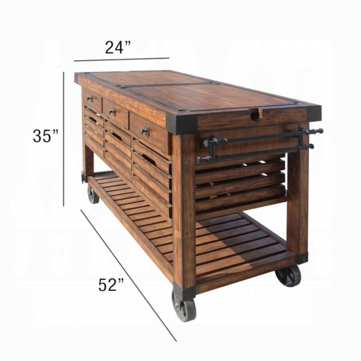 Kaif - Distressed Chestnut Kitchen Cart - Chestnut