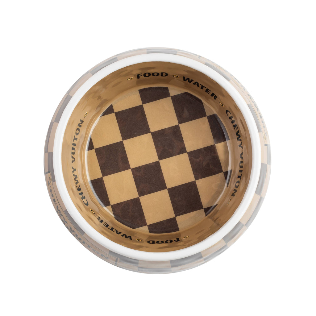 Tan Checker Chewy Vuiton Bowl - Cat or Dog Bowls