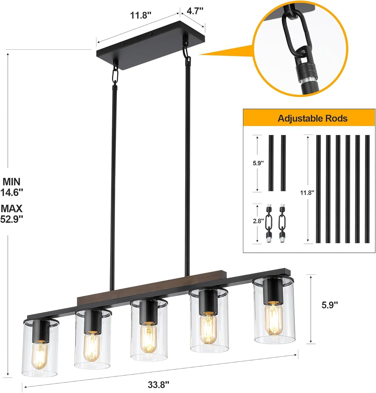 Farmhouse Black Linear Chandelier
