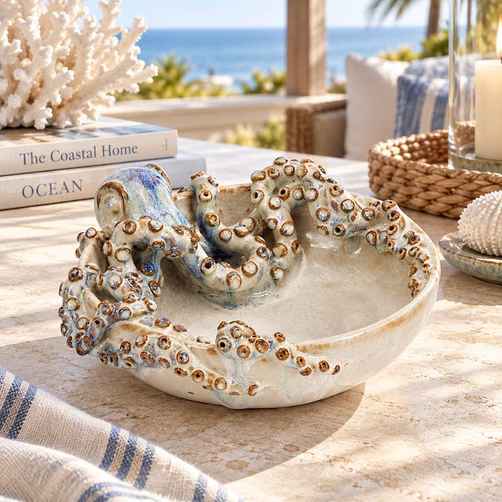 Octopus Ceramic Bowl Cream Soft Blue
