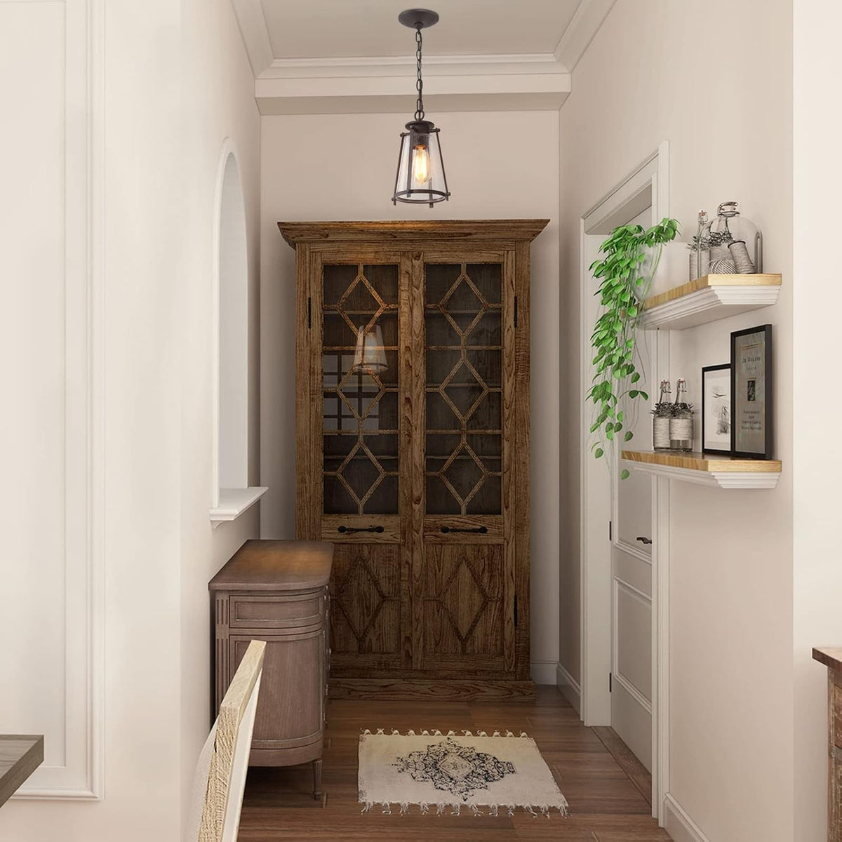 Farmhouse Pendant Lighting with Seeded Glass Shade