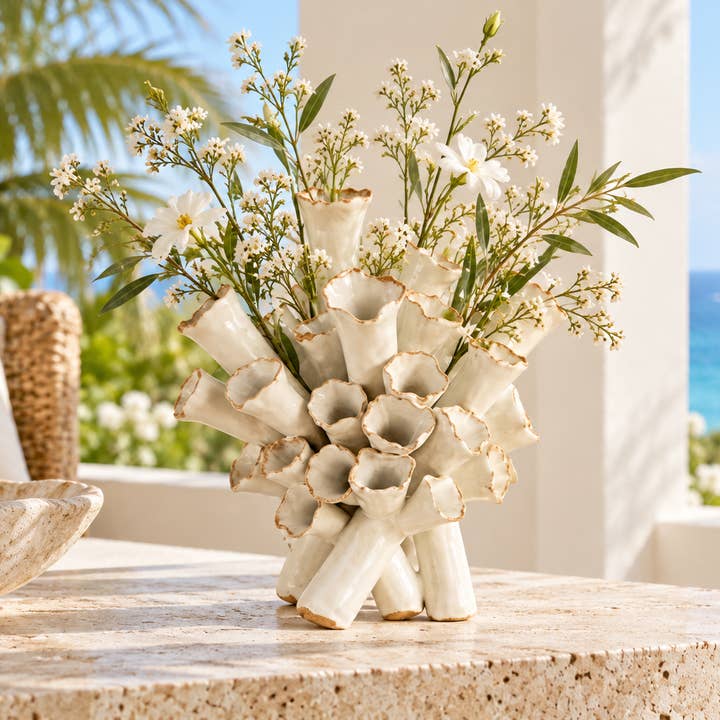 White Ocean Bloom Ceramic Vase