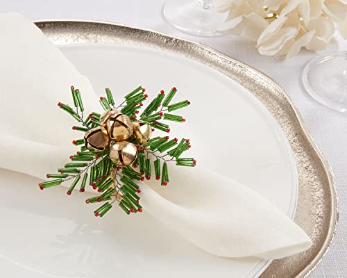Hand Beaded Snowflake & Bells Christmas Napkin Rings