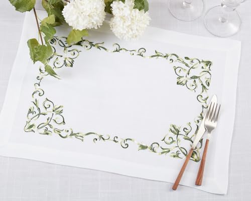 Embroidered Floral Scroll Placemats