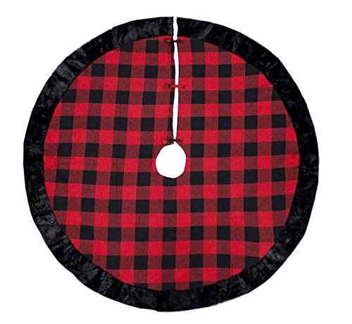 Red & Black Buffalo Plaid Christmas Tree Skirt (53")