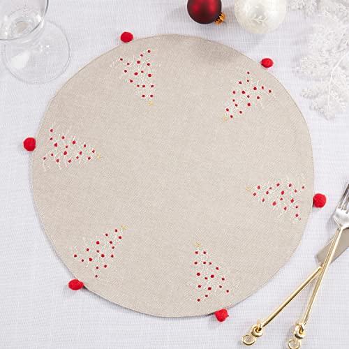 Embroidered Christmas Trees Design Placemats with Tassel 14" Round