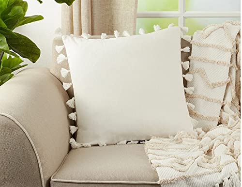 Fennco Styles Solid Tassel Cotton Decorative Throw Pillow 20" W x 20" L - Plain Cushion for Home, Couch, Living Room, Bedroom, Kids Room, Playroom, Bedroom and Office Décor