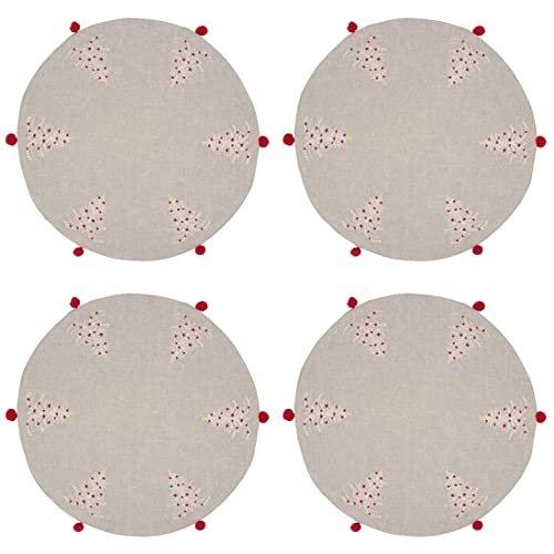 Embroidered Christmas Trees Design Placemats with Tassel 14" Round